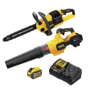 OUTDOOR POWER COMBO KITS | Dewalt 60V MAX FLEXVOLT Brushless Lithium-Ion Cordless Handheld Axial Blower and 16 in. Chainsaw Bundle (3 Ah) - DCBL772X1-DCCS670B
