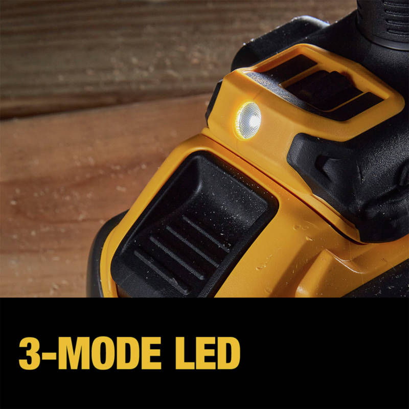 3-mode LED provides lighting in dark or confined spaces up to 20x brighter than the DEWALT DCD985