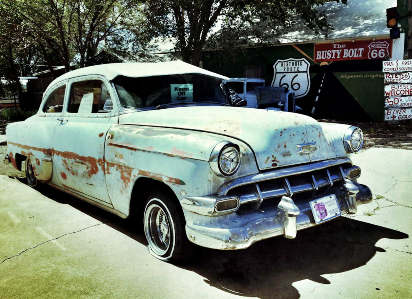 old car on route 66 mother road