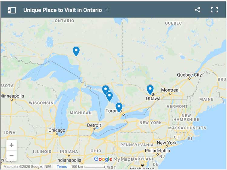 unique places to visit in ontario | map